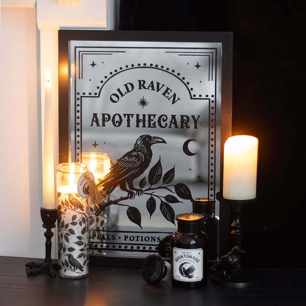 Gothic Gifts Old Raven Apothecary Mirrored Wall Art