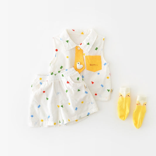 Full Embroidery Geometric Vest Suit