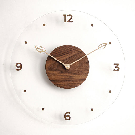 Solid Wood Acrylic Glass Home Living Room Wall Clock Decoration