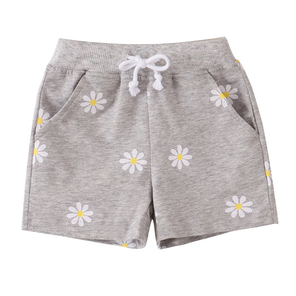 Girls Daisy Print Shorts - Light Gray