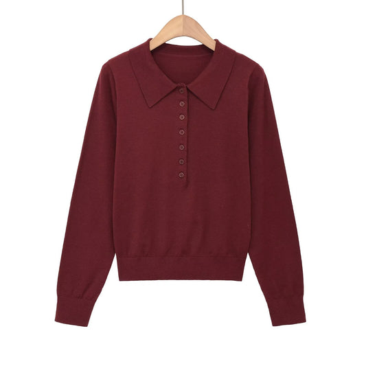 Simple POLO collar three color pullover knit