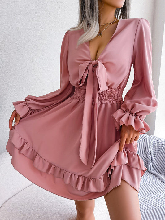 Womens V-neck Long Sleeve Dress