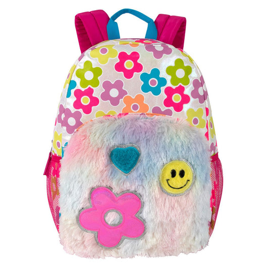 Sac à dos avec appliqué marguerite en fausse fourrure