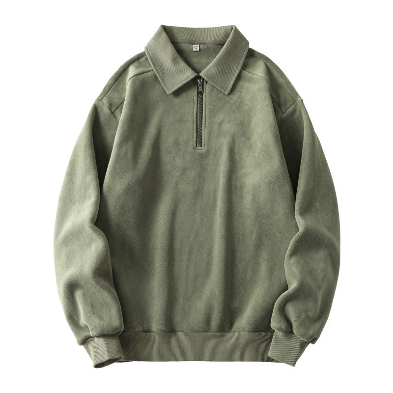Mens Lapel Half-zip Sweatshirt Fleece Long Sleeve - Stuffs & Savers