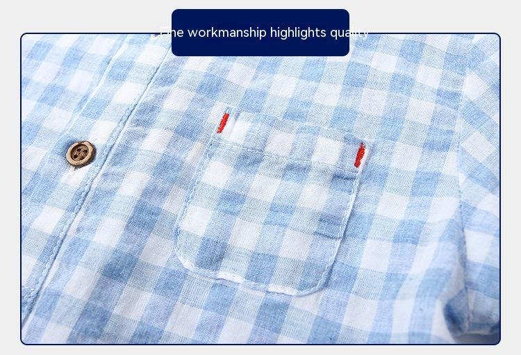 Children's Cotton Blue Short-sleeved Shirt Fashion Casual Short-sleeved Plaid Shirt - Stuffs & Savers