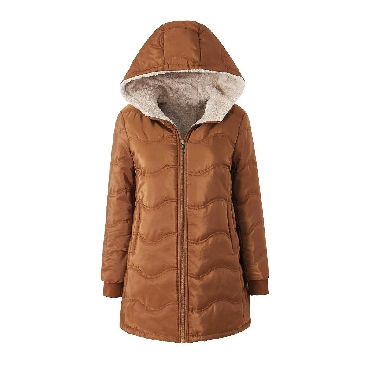 Geometric Wave Hooded Fleece-Lined Jacket