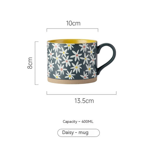 Japanese Flower Large Capacity Stoneware Cup