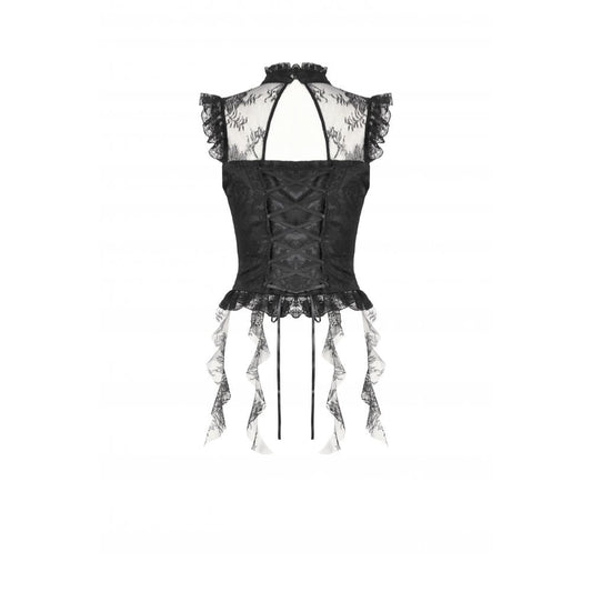 Dark in Love Seraphina Ruched Lace Goth Blouse in Black