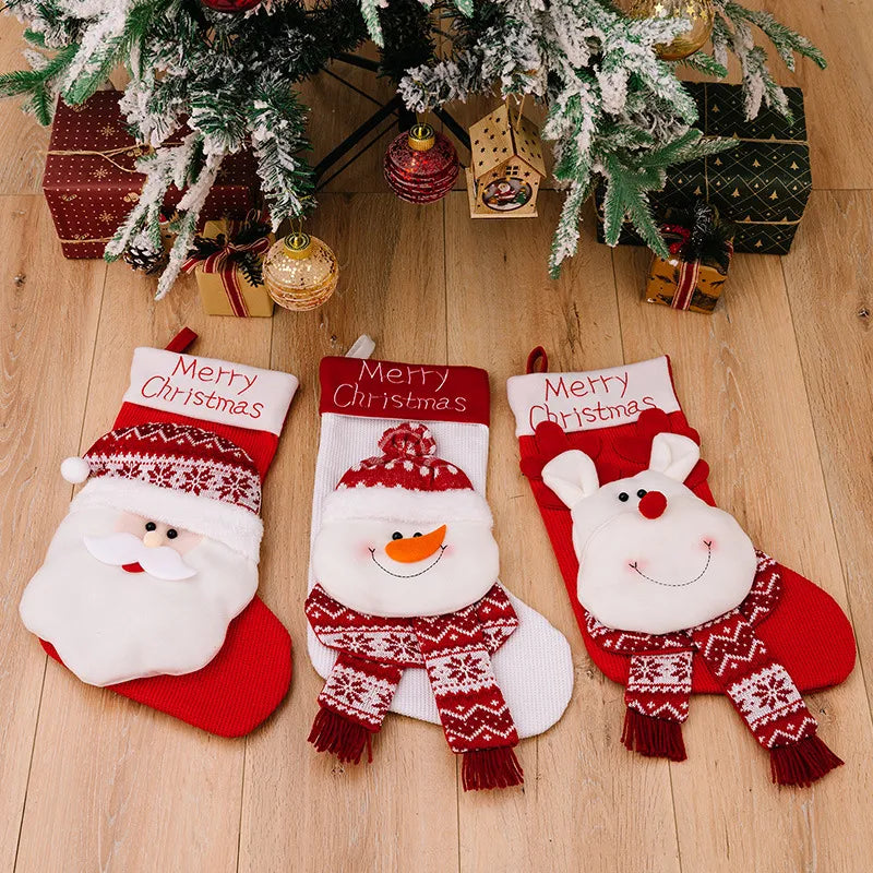 Chaussettes décoratives de Noël, chaussettes tricotées 3D, motif élan, pour personnes âgées, sac cadeau pour enfants, chaussettes de Noël rouges