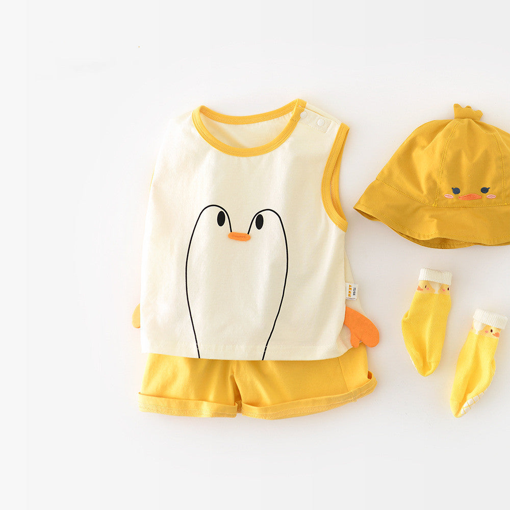 Ensemble gilet et short de dessin animé « Grande Oie Blanche » pour bébé et jeune enfant