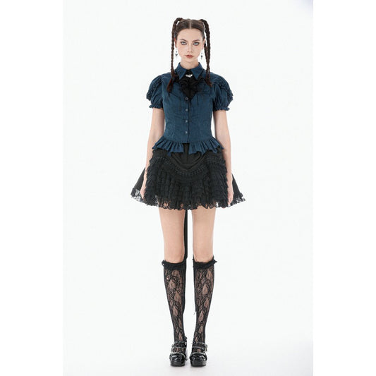 Dark in Love Gothic Academy Striped Puff-Sleeve Blouse