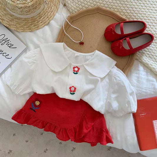 Western Style Fashion Short-sleeved Blouse Culottes Two-piece Set