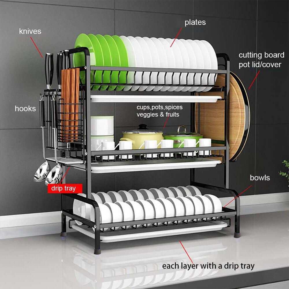 3 Tier Dish Drainer Rack With Drip Tray