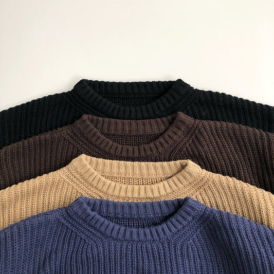 Solid Color Round Neck Children Sweater Men