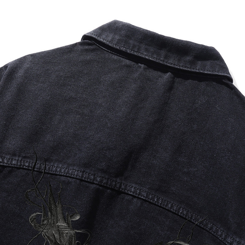 Phoenix Embroidery Polo Collar Jacket
