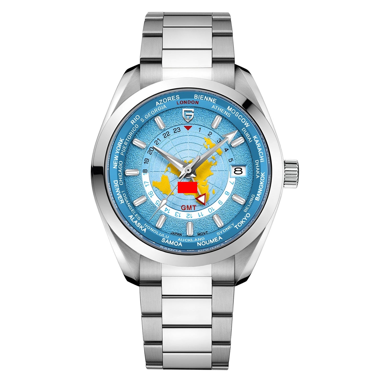 Montre homme multifonctionnelle mécanique GMT double fuseau horaire lumineuse étanche