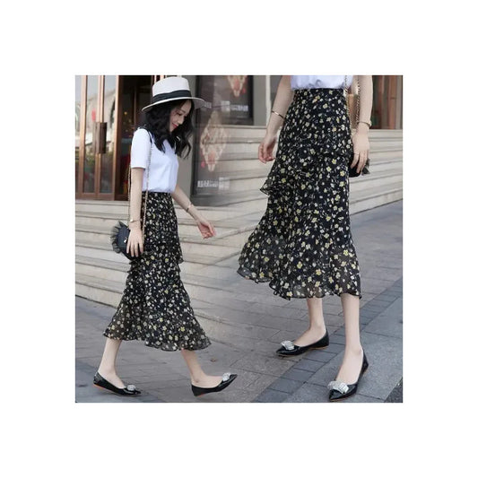 Waist Slimming Irregular Ruffled Long Dress