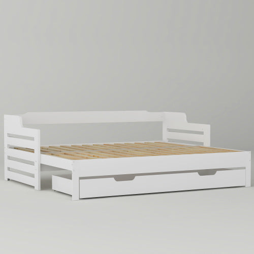 Daybed, Trundle And Drawer, Cabin Bed, SIngle Guest Bed Sofa Bed, Pull Out Trundle And Storage Drawer For Living Room And Bedroom - 3 90 X190 Cm - White