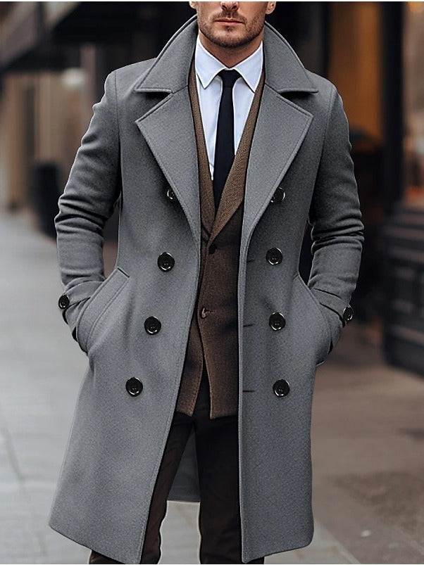 Men Woolen Coat Double Breasted Long - Stuffs & Savers