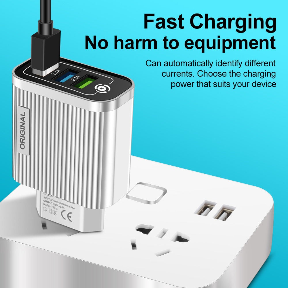 Chargeur de téléphone portable multi-port 3USB-2.1A Tête de charge intelligente de voyage