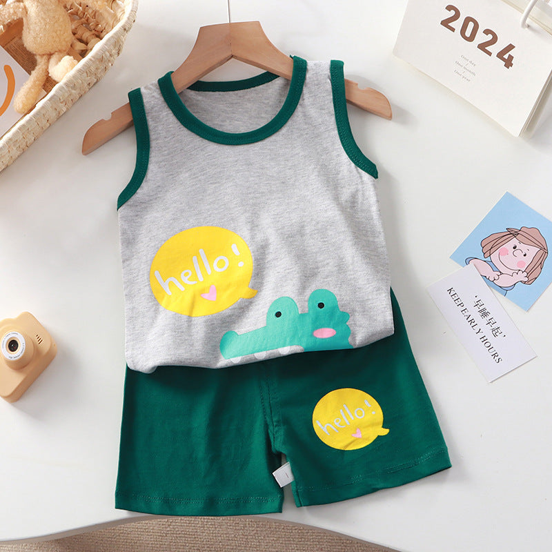 Nouveau gilet costume en coton sans manches pour garçon, ensemble deux pièces, vêtements d'été, vente en gros