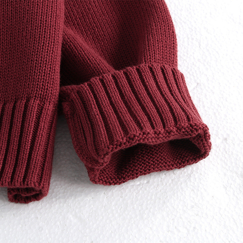 Pull Enfant Style Coréen Manches Longues Manteau Rouge Gilet Tricoté Haut