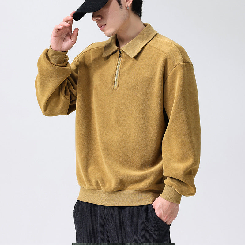 Mens Lapel Half-zip Sweatshirt Fleece Long Sleeve - Stuffs & Savers