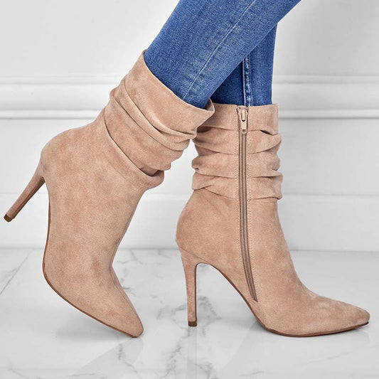 Bottes à talons hauts pointus en daim pour femmes