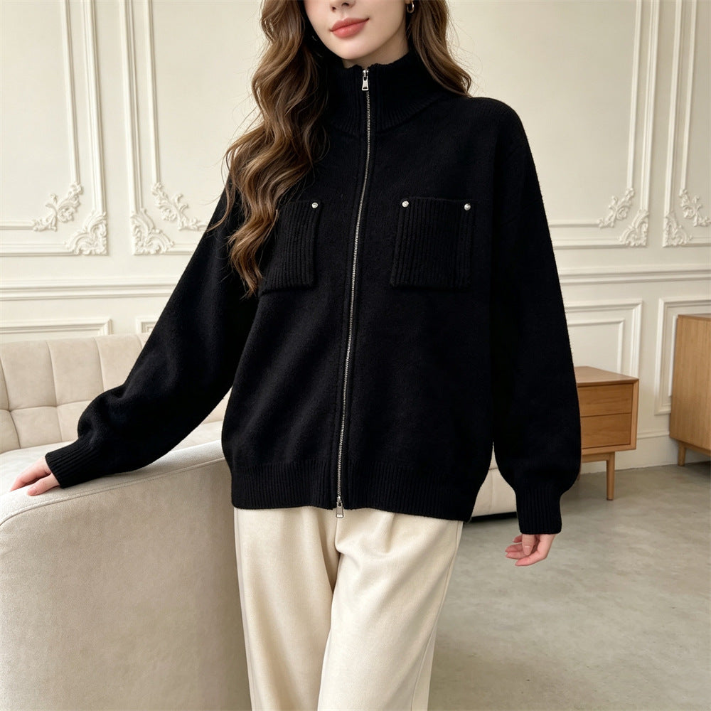 zipper long sleeved sweater