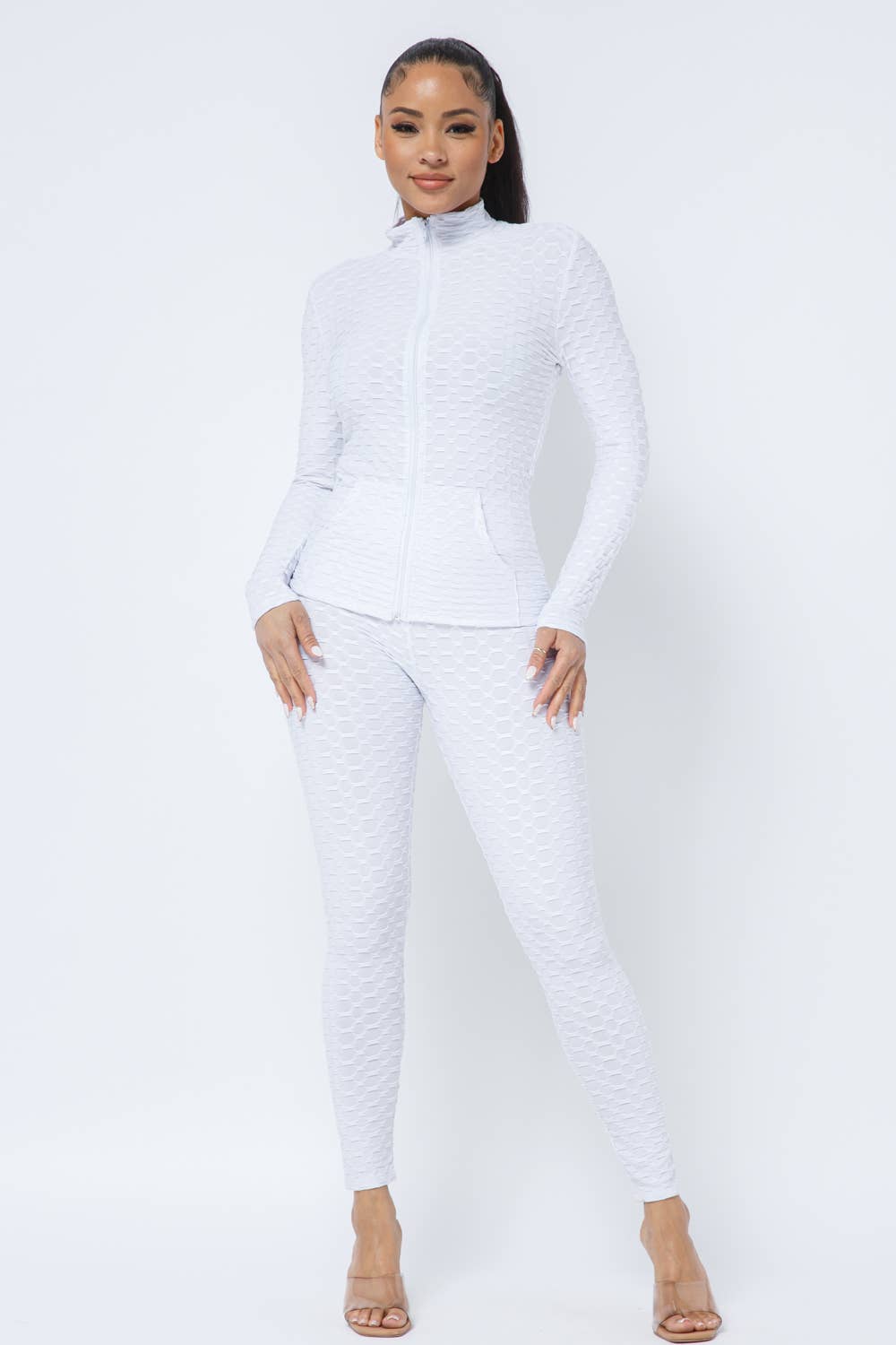 Ensemble Veste et Legging avec Poches Latérales Zippées Nid d'Abeille