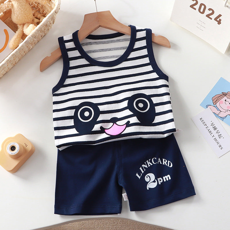 Nouveau gilet costume en coton sans manches pour garçon, ensemble deux pièces, vêtements d'été, vente en gros