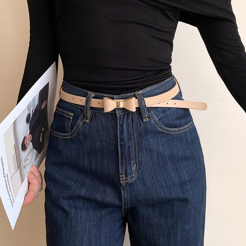 Ceinture fine coréenne à nœud pour femme, assortie à tout