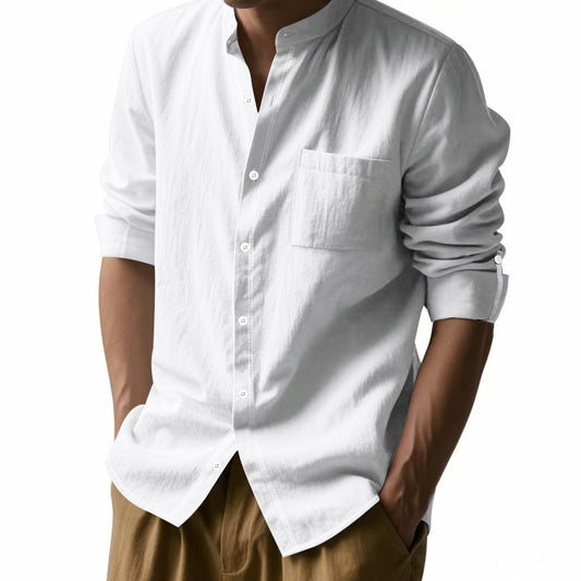 Linen Long Sleeve Stand Collar Shirt