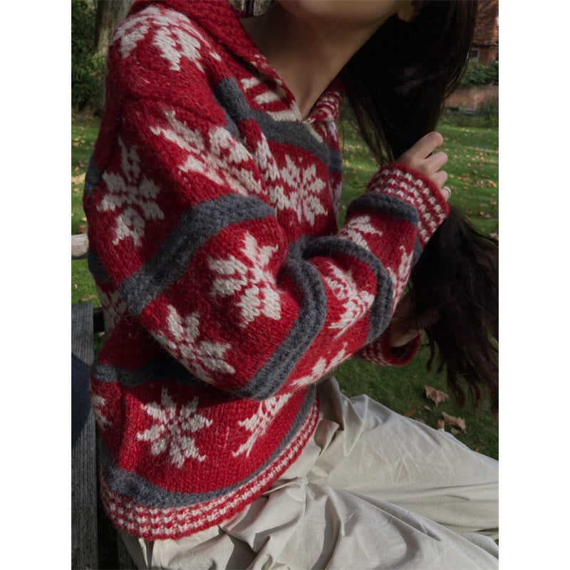 Pull à capuche rouge pour femme d'hiver