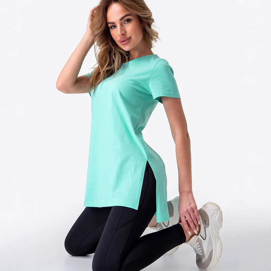 Slit Loose Round Neck Short Sleeve Sweater