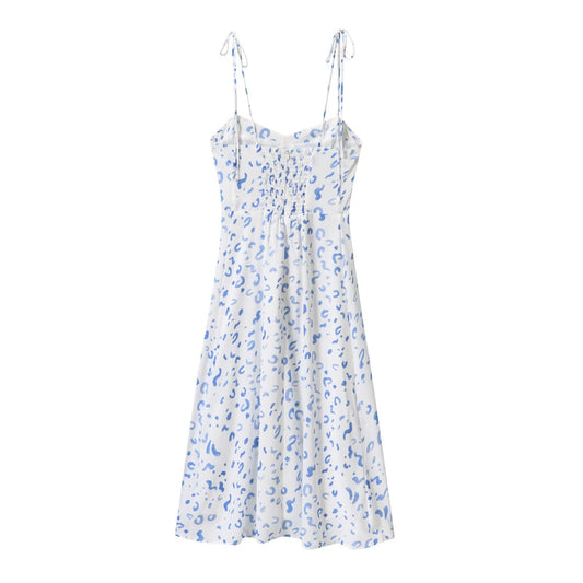 Patterned Print Sexy Side Slit Tie Strap Dress