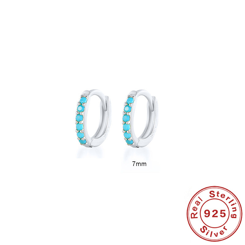 Earrings with Turquoise and Diamond Inlay 18K Gold Plated Stud