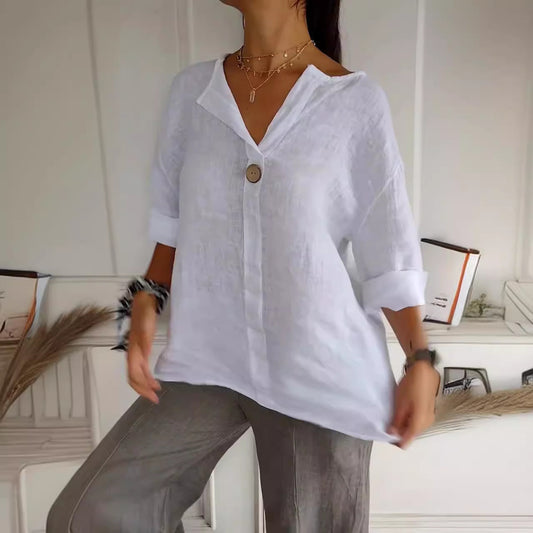 Cotton And Linen Button Tops