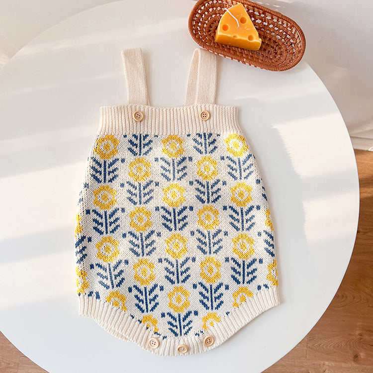 Pull en tricot fleuri pour bébé et enfant, barboteuse gilet