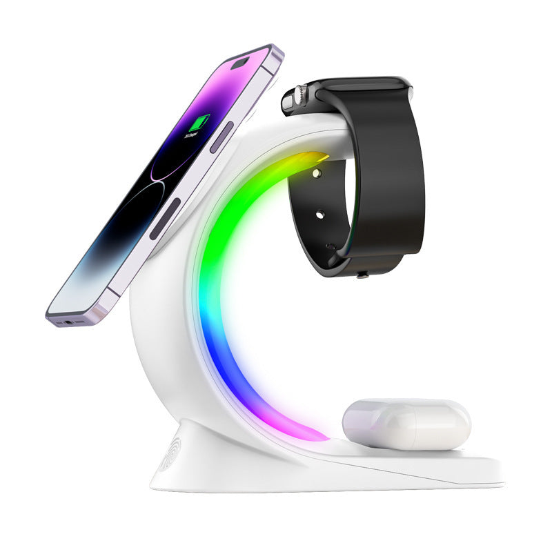 Chargeur magnétique sans fil 4 en 1 à chargement rapide pour smartphone, station de charge avec lumière d'ambiance pour Airpods Pro et montre I-phone