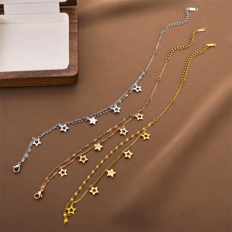 Bracelet double couche pentagramme en acier titane