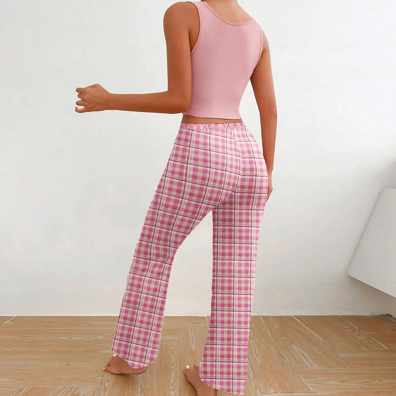 Ensemble de pyjama 2 pièces à carreaux pour femme