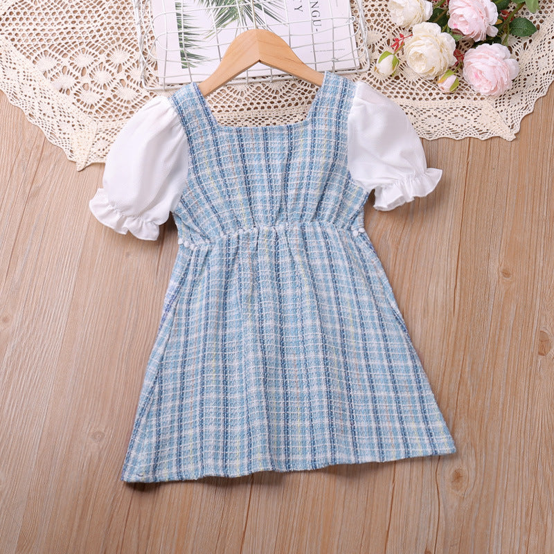 Robe Bouffante Classique à Carreaux avec Boucle Perle