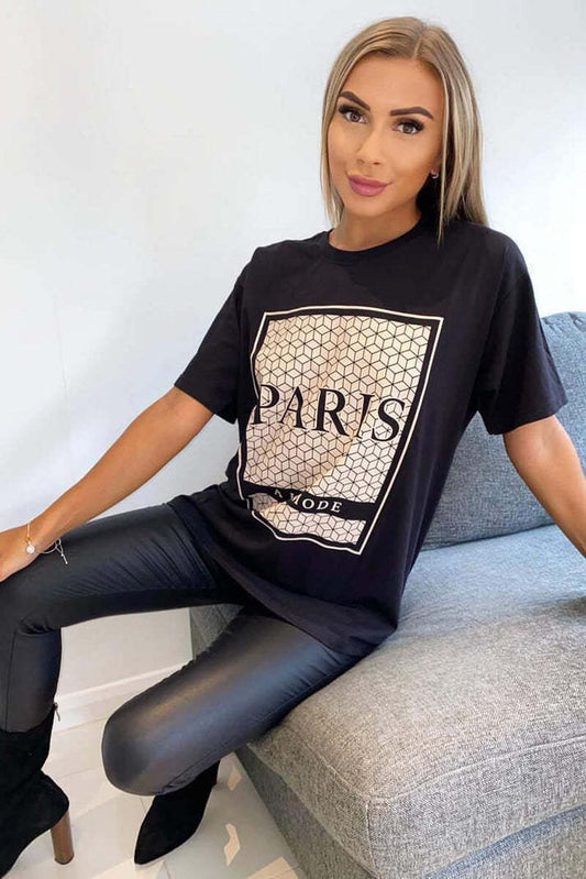 Womens Oversized Paris Short Sleeves T Shirt