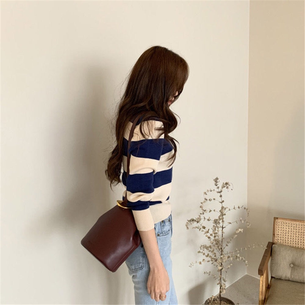 Pull rétro à rayures horizontales pour femme