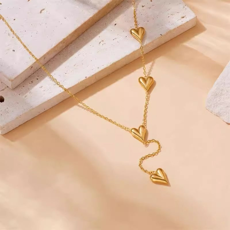 Tassel Peach Heart Necklace Titanium Steel