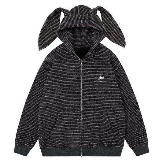 Hooded jacket with kangaroo pocket and loose zipper cardigan