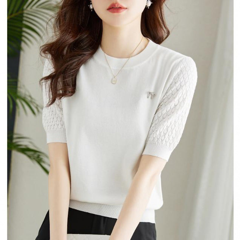 Pull fin ample à manches courtes pour femme