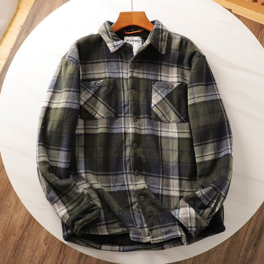 Mens Fleece-lined Warm Composite Lambswool Plaid Shirt