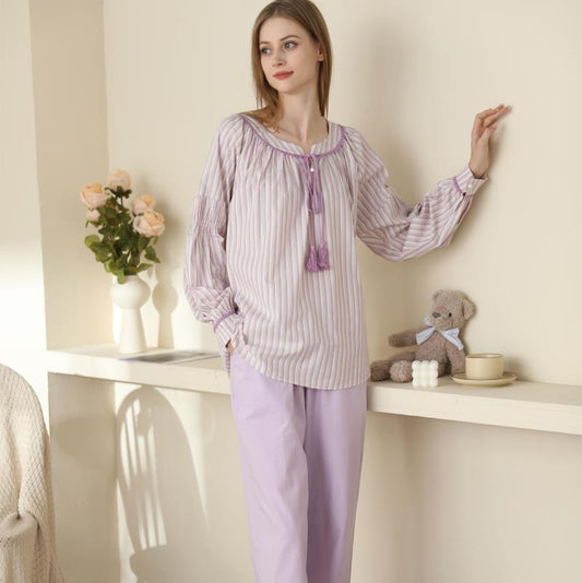 Pyjamas Women Striped Round Neck
